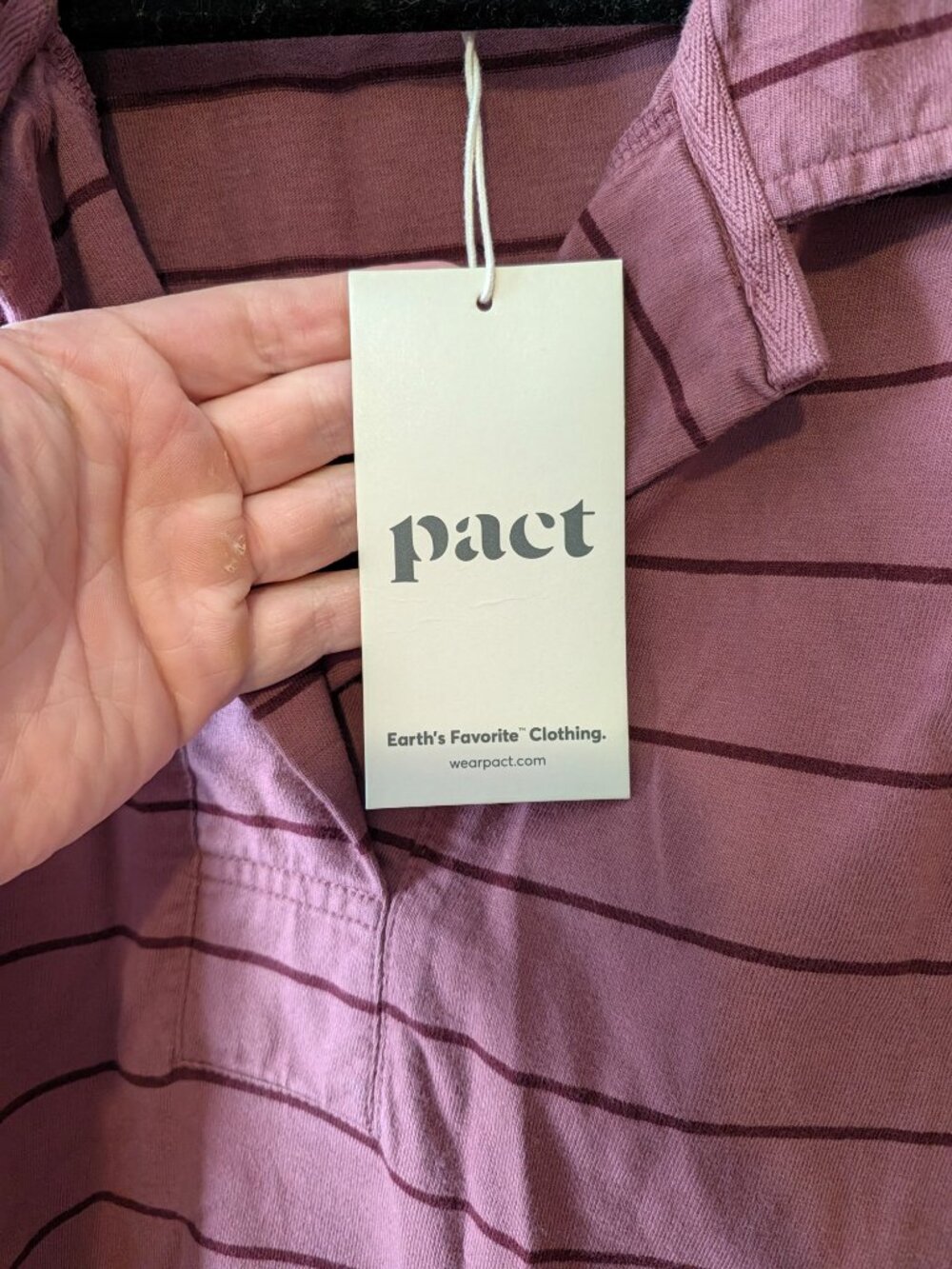 NWT Pact Organic Cotton Striped Polo Dress Mauve Burgundy Short Sleeve L - Picture 3 of 5